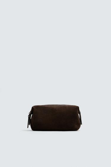 LEATHER TOILETRY BAG - Brown by Zara