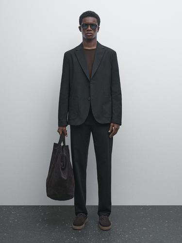 Pantalón tapered fit mezcla algodón - Marino de Zara