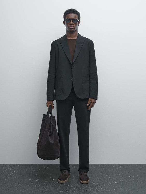 Cotton blend tapered fit trousers