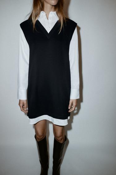 POPLIN COMBINED MINI DRESS - Black / White by Zara - Image 2