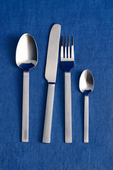 CUTLERY SET WITH GROOVED HANDLE (SET OF 4) - Steel by Zara