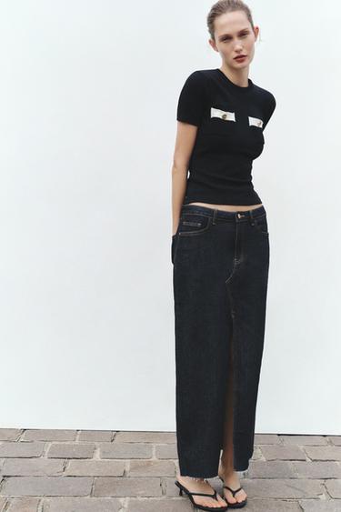 CONTRAST CHUNKY KNIT T-SHIRT - Black by Zara