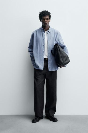 STRIPED TEXTURED SHIRT - Sky blue by Zara - Image 0