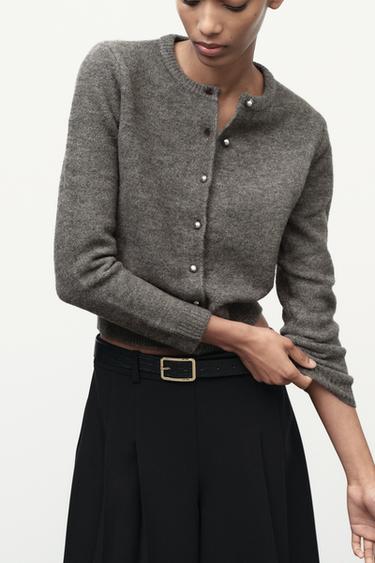 CARDIGAN WITH METAL BUTTONS - Dark mink by Zara