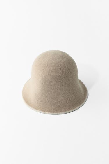 Zara CONTRAST WOOL HAT - Ecru