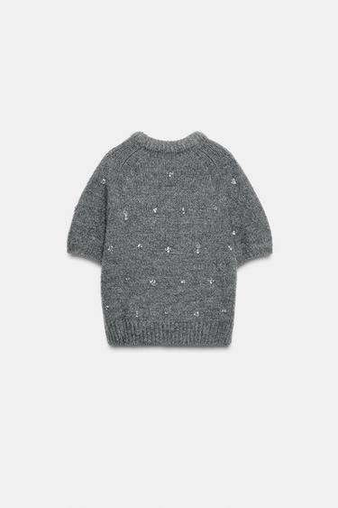KNIT SWEATER WITH JEWEL BEADS - Grey by Zara - Image 5