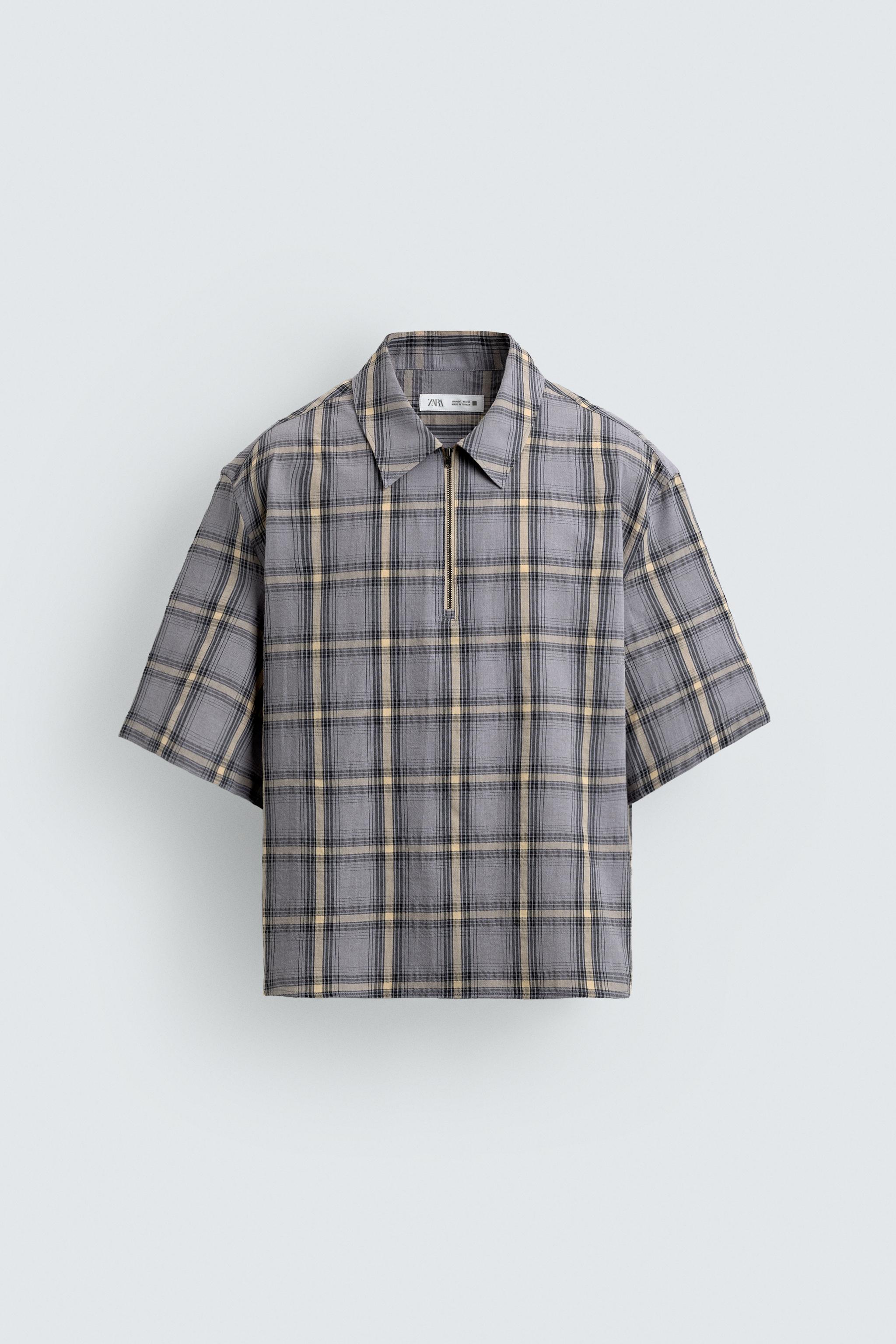 PLAID ZIP POLO SHIRT