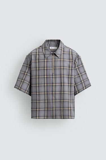 CHEMISE POLO ZIPPÉE À CARREAUX - Bleu / Lavande de Zara - Image 6