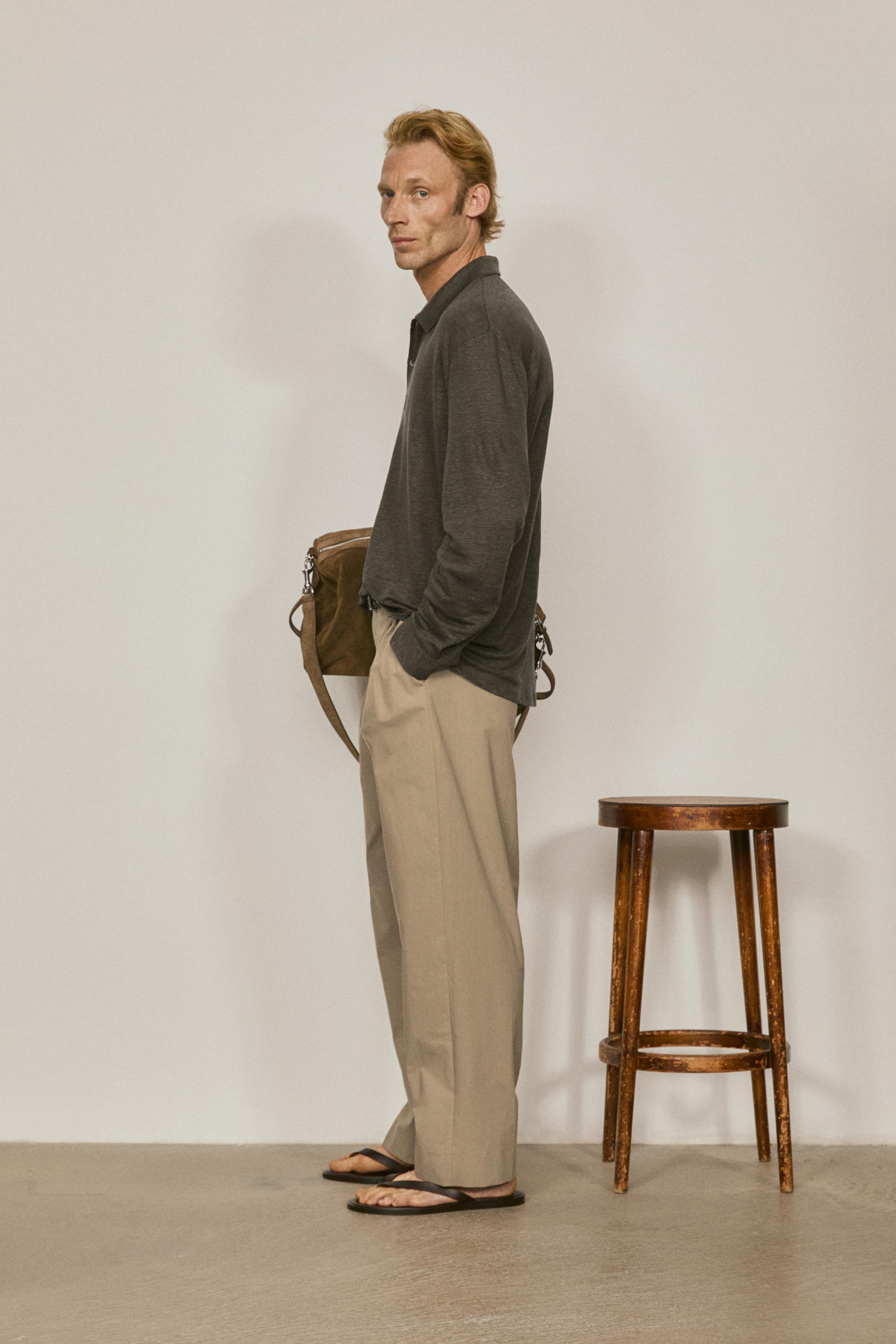 100% linen long sleeve polo shirt