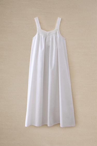 CHEMISE DE NUIT COTON BRETELLES DENTELLE - Blanc de Zara - Image 4