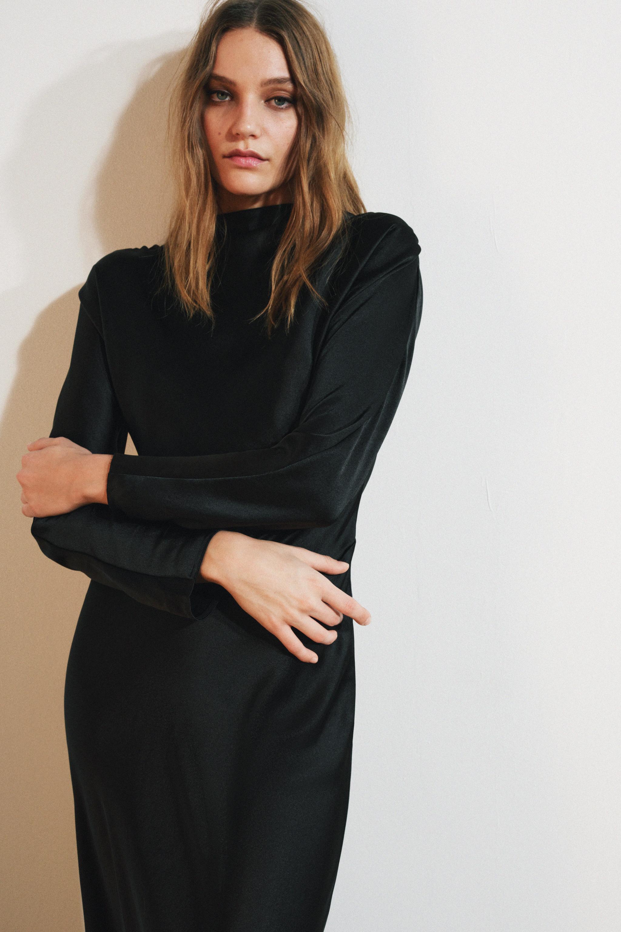zara black draped dress Zara - Combination Draped Midi Dress - Black - Xl