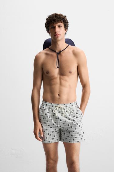 MAILLOT DE BAIN MOYEN À IMPRIMÉ GÉOMÉTRIQUE - Écru de Zara - Image 1