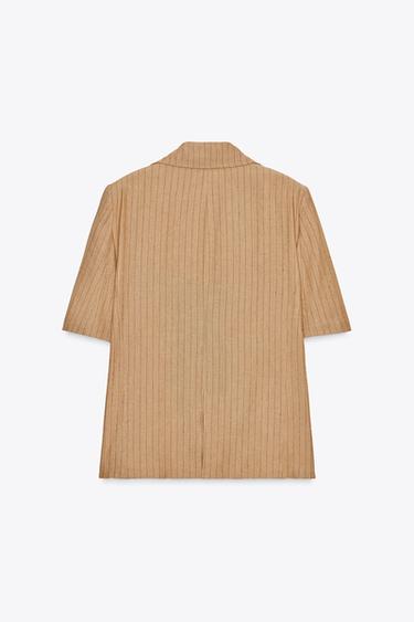 BLAZER AVEC LIN RAYURES ZW COLLECTION - Camel clair de Zara - Image 4