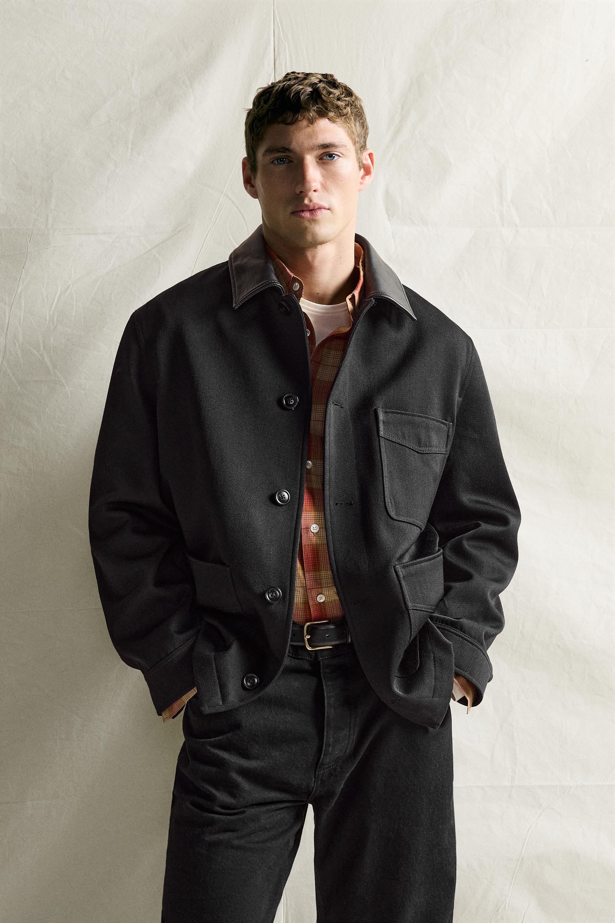 WOOL BLEND JACKET WITH LEATHER COLLAR