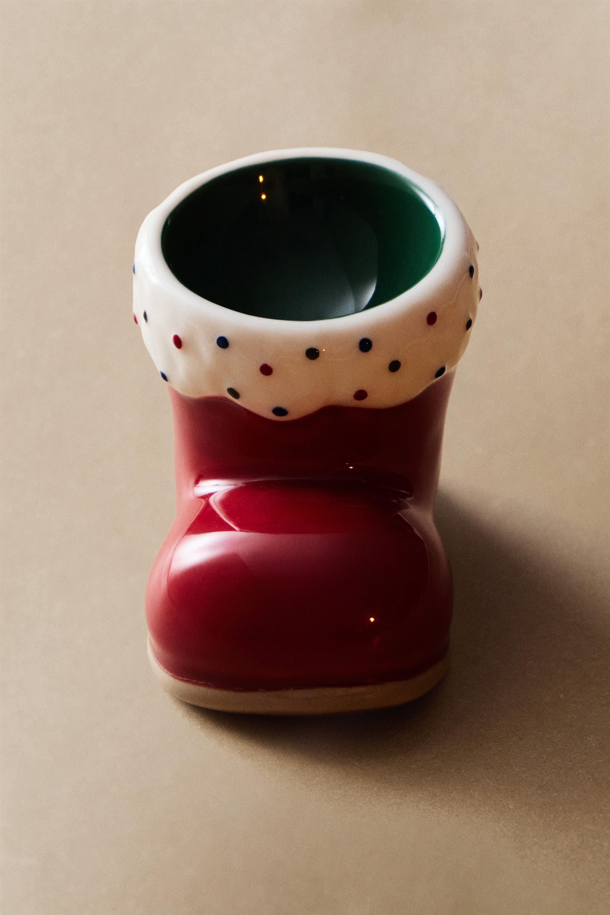 STONEWARE CHRISTMAS BOOT EGG CUP