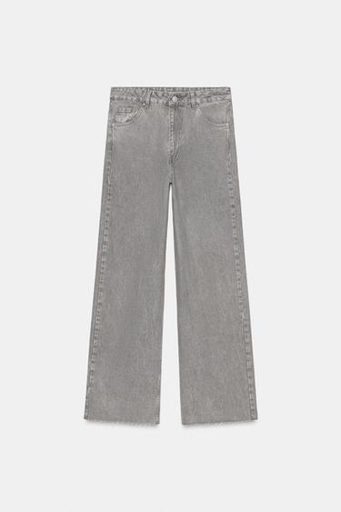 JEANS TRF WIDE LEG TIRO MEDIO - Gris de Zara