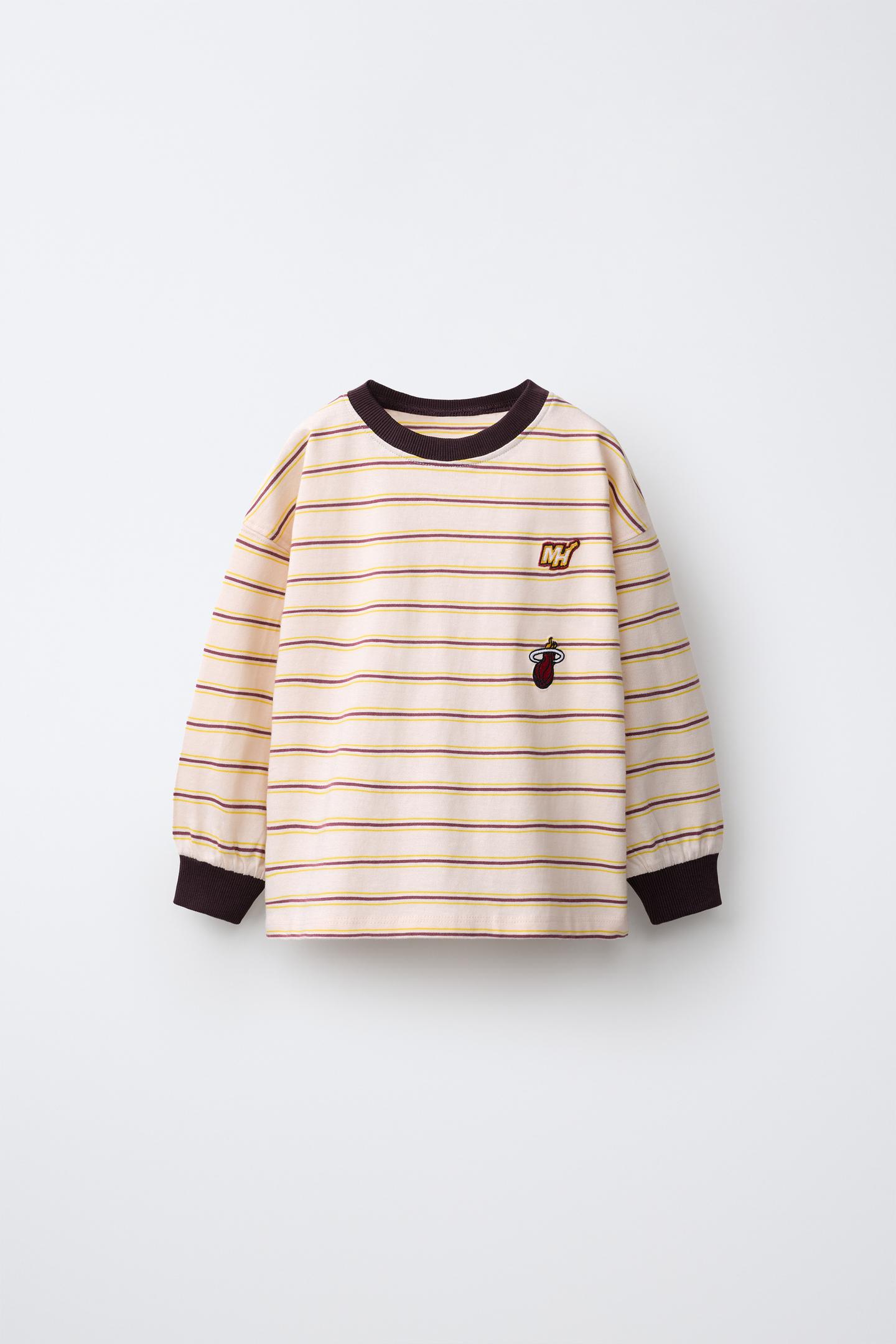 Детская футболка Zara NBA Miami Heat Striped, цвет: Экрю — фото 2
