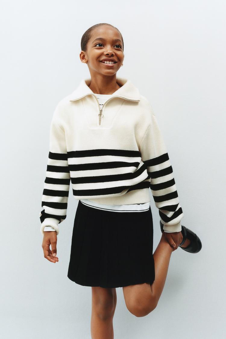 STRIPED ZIP-UP KNIT SWEATER