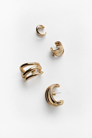 PACK OF TRIPLE HOOP EAR CUFFS - Golden by Zara
