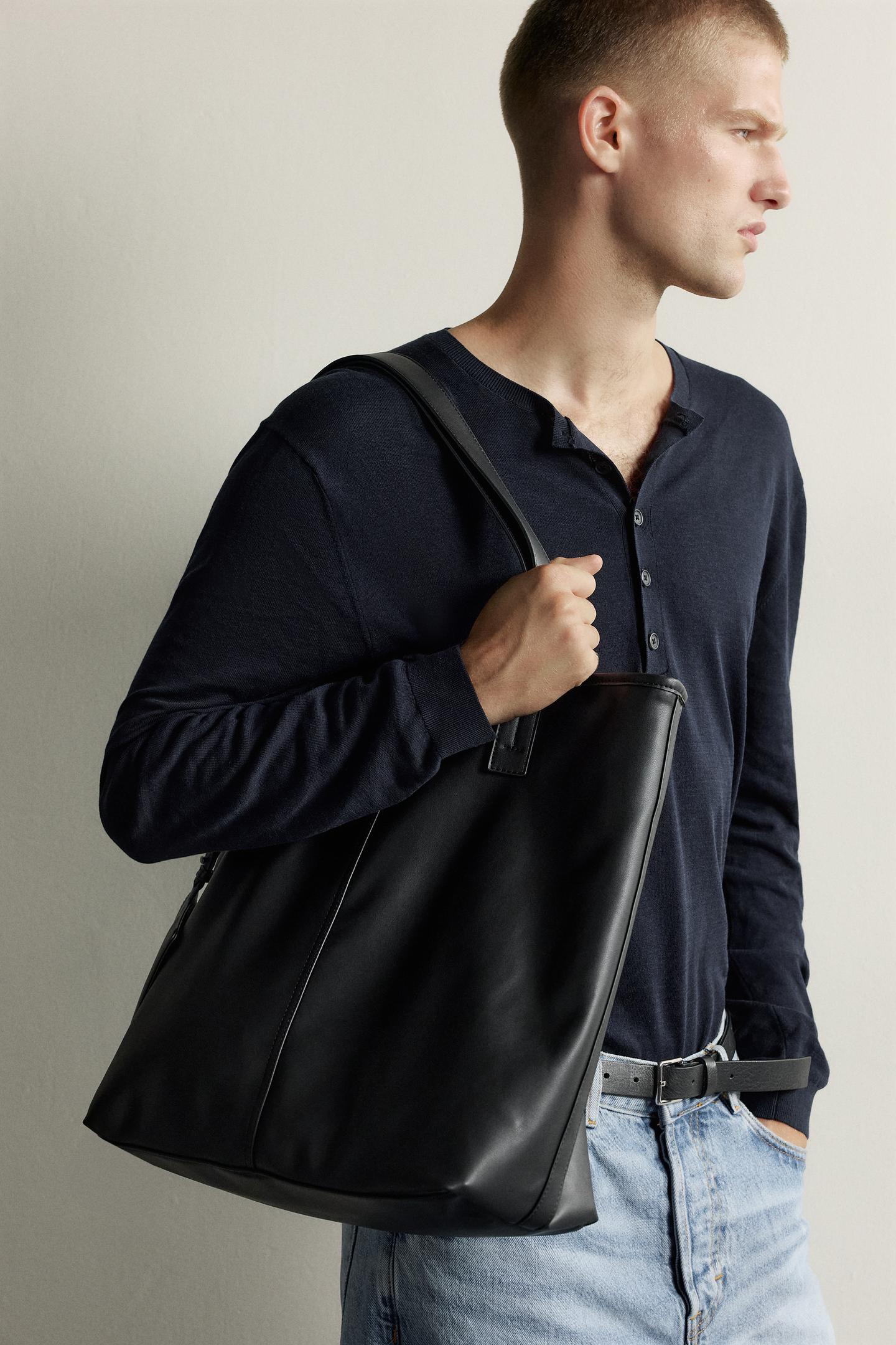 Мужская сумка Zara Reversible Shopper, цвет: Чёрный — фото 2