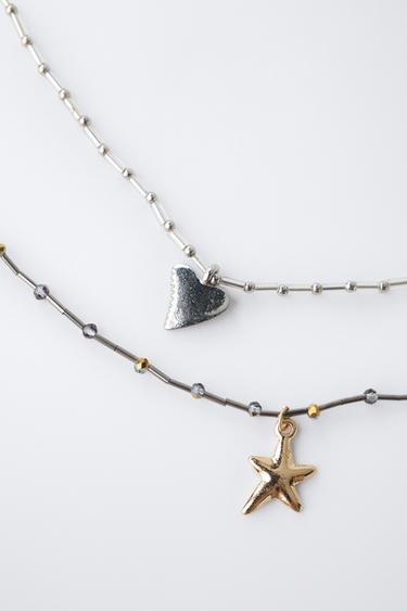 PACK OF TWO HEART AND STAR NECKLACES - Dark silver by Zara - Image 2