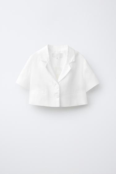 BLAZER CROPPED 100% LINO - Bianco sporco di Zara