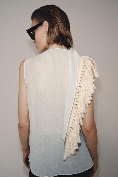 ZW COLLECTION FRINGED TOP - Oyster-white by Zara - Image 2
