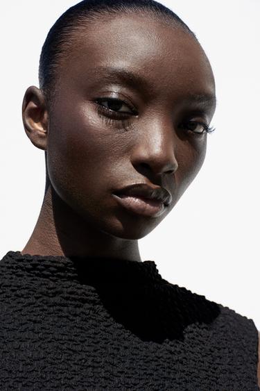 TEXTURED HIGH NECK TOP - Black by Zara - Image 4