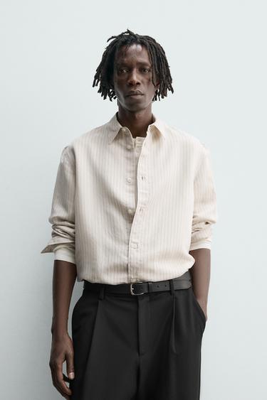 CAMISA RELAXED FIT RAYAS - Crudo / Negro de Zara