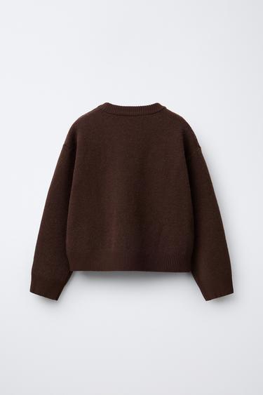 ARGYLE KNIT SWEATER WITH BOWS - Brown by Zara - Image 1