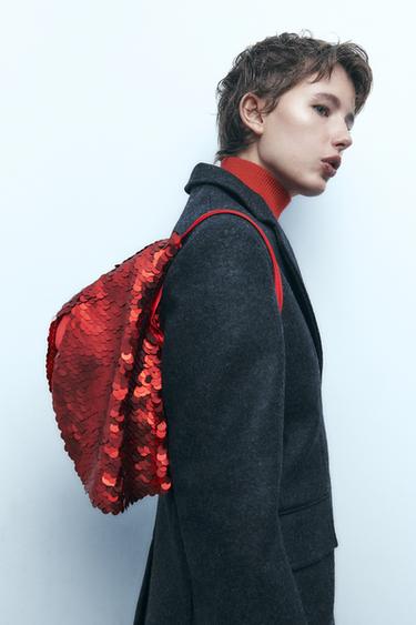 СУМКА-МЕШОК С ПАЙЕТКАМИ — Красный от Zara — изображение 0
