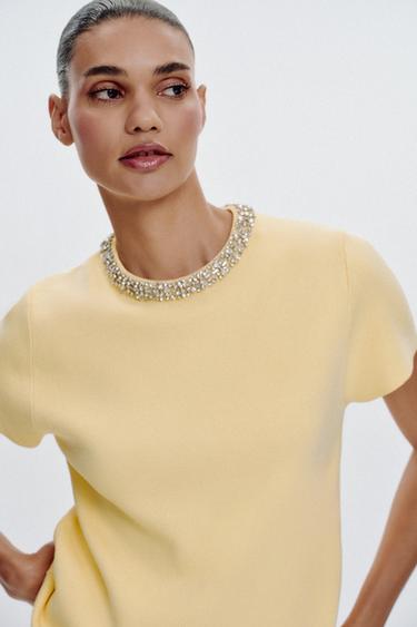 JEWEL KNIT TOP - Light yellow by Zara