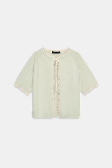 LACE BOW CARDIGAN - Pastel green by Zara - Image 7