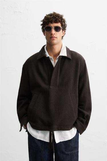 Zara TEXTURED POLO OVERSHIRT - Brown