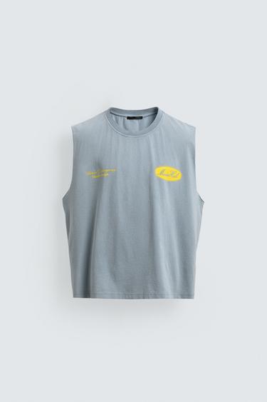 CAMISETA TANK LAVADA ESTAMPADOS - Azul claro de Zara