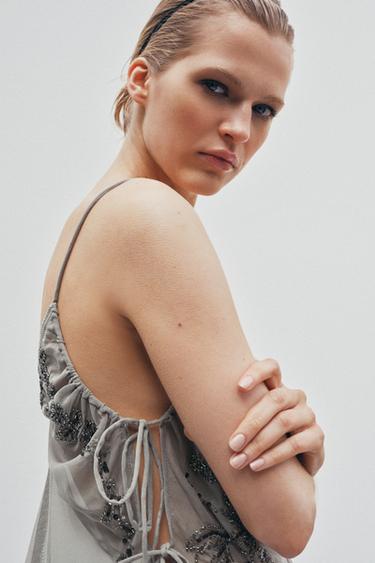 EMBROIDERED SEQUIN TOP - Light grey by Zara - Image 4