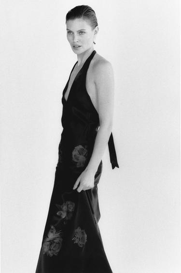 Zara ZW COLLECTION SATIN EFFECT MAXI DRESS - Black