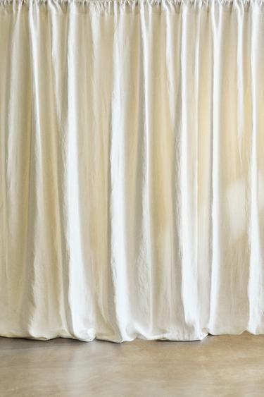 DOUBLE WIDTH LINEN CURTAIN WITH MEDIUM OPACITY - Light beige by Zara