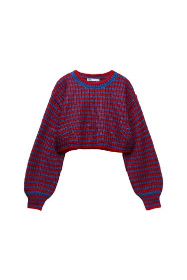 KNIT CROPPED SWEATER WITH BALLOON SLEEVES