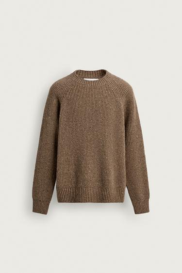Zara PURL KNIT FLECKED JUMPER ORIGINS - taupe brown