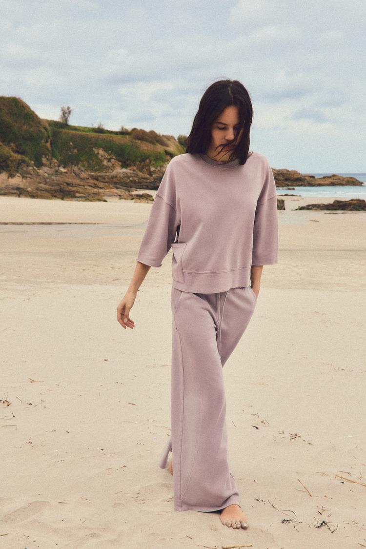 SWEATSHIRT IN VERWASCHENER OPTIK Rosa pudrig ZARA Deutschland