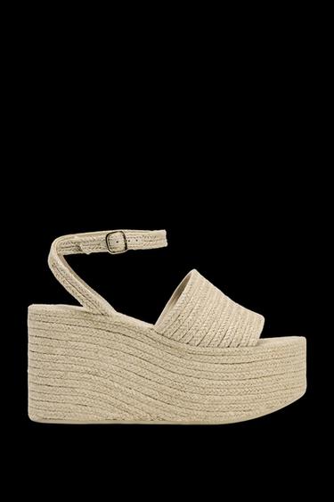 Zara JUTE PLATFORM WEDGES - Light beige - Image 0