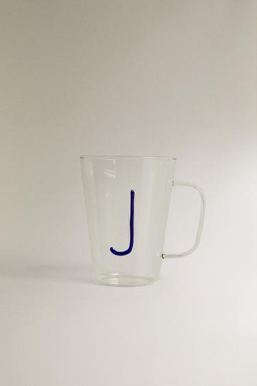 Zaras MUGG I BOROSILIKATGLAS MED INITIALEN J - Kobolt