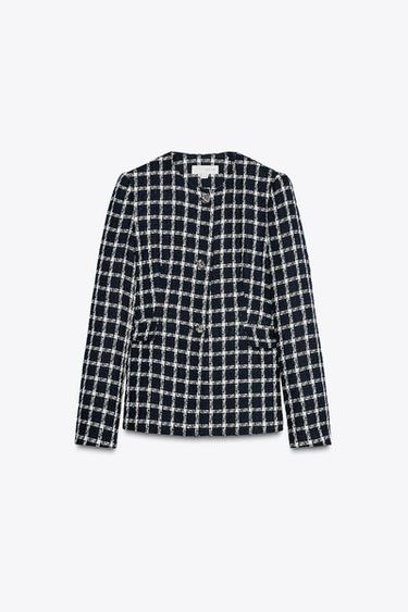 TEXTURED FITTED BLAZER - Ecru / Blue by Zara