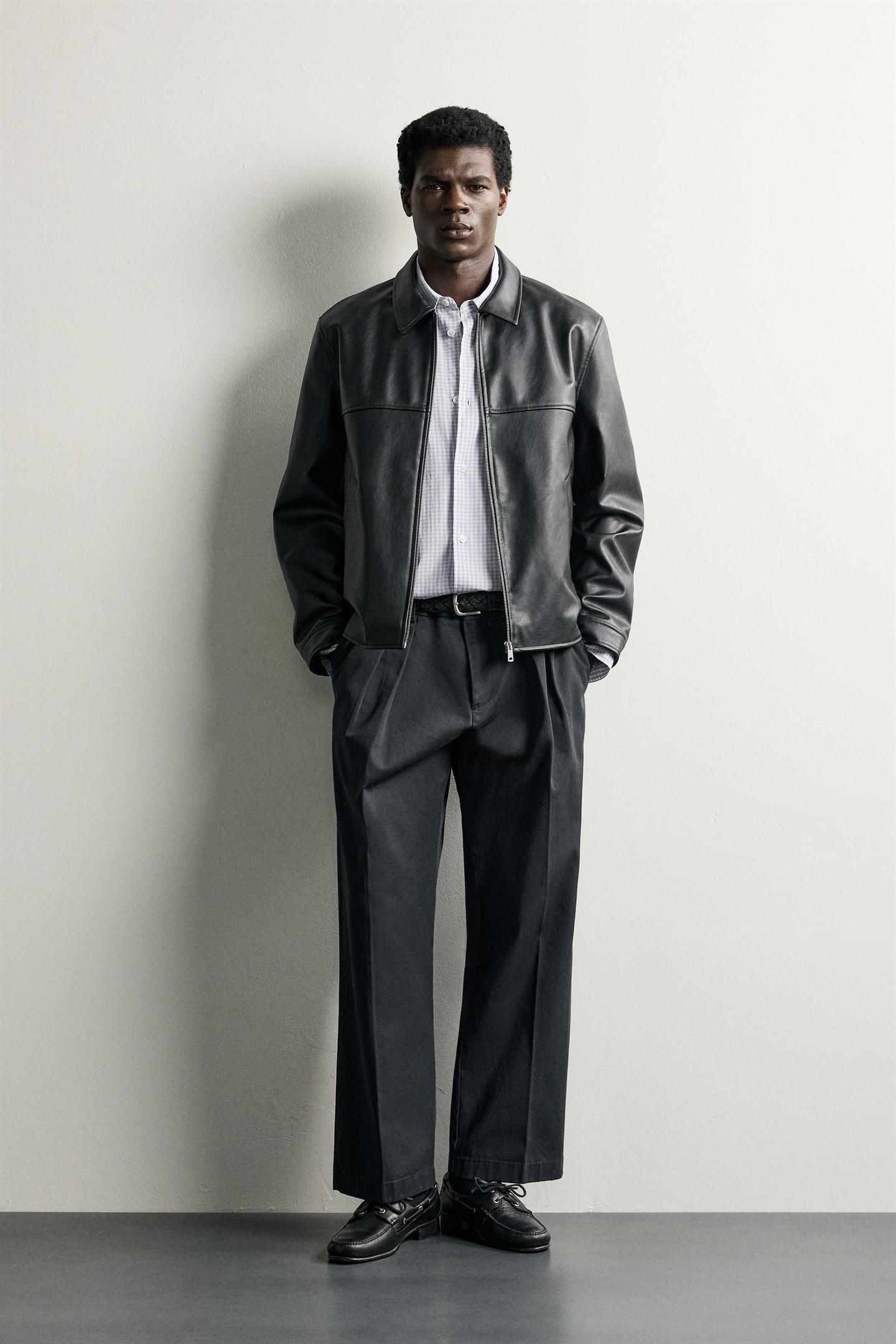 Мужская куртка Zara Regular Fit Faux-Leather-Effect, цвет: Чёрный