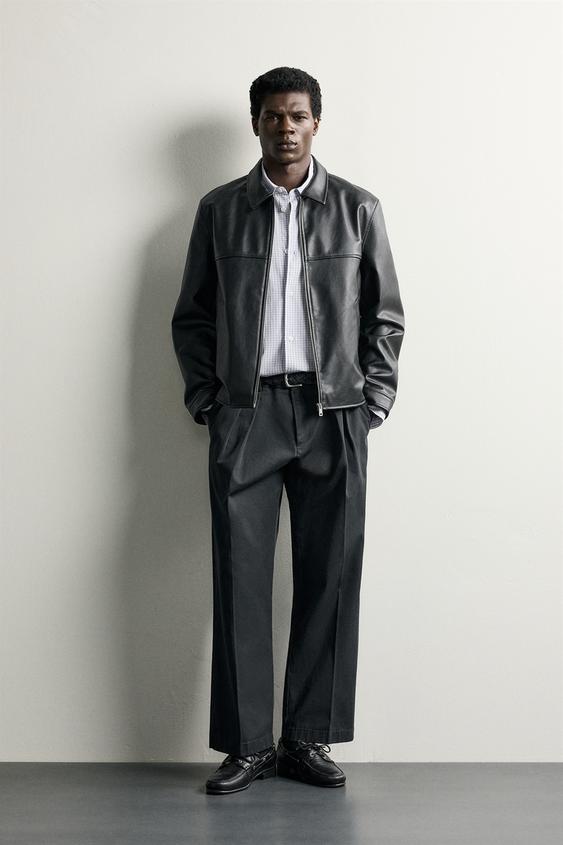 Zara REGULAR FIT FAUX LEATHER-EFFECT JACKET - Black - Image 0