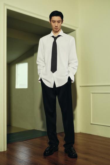 Zara 標準版打褶長褲 - 海藍色