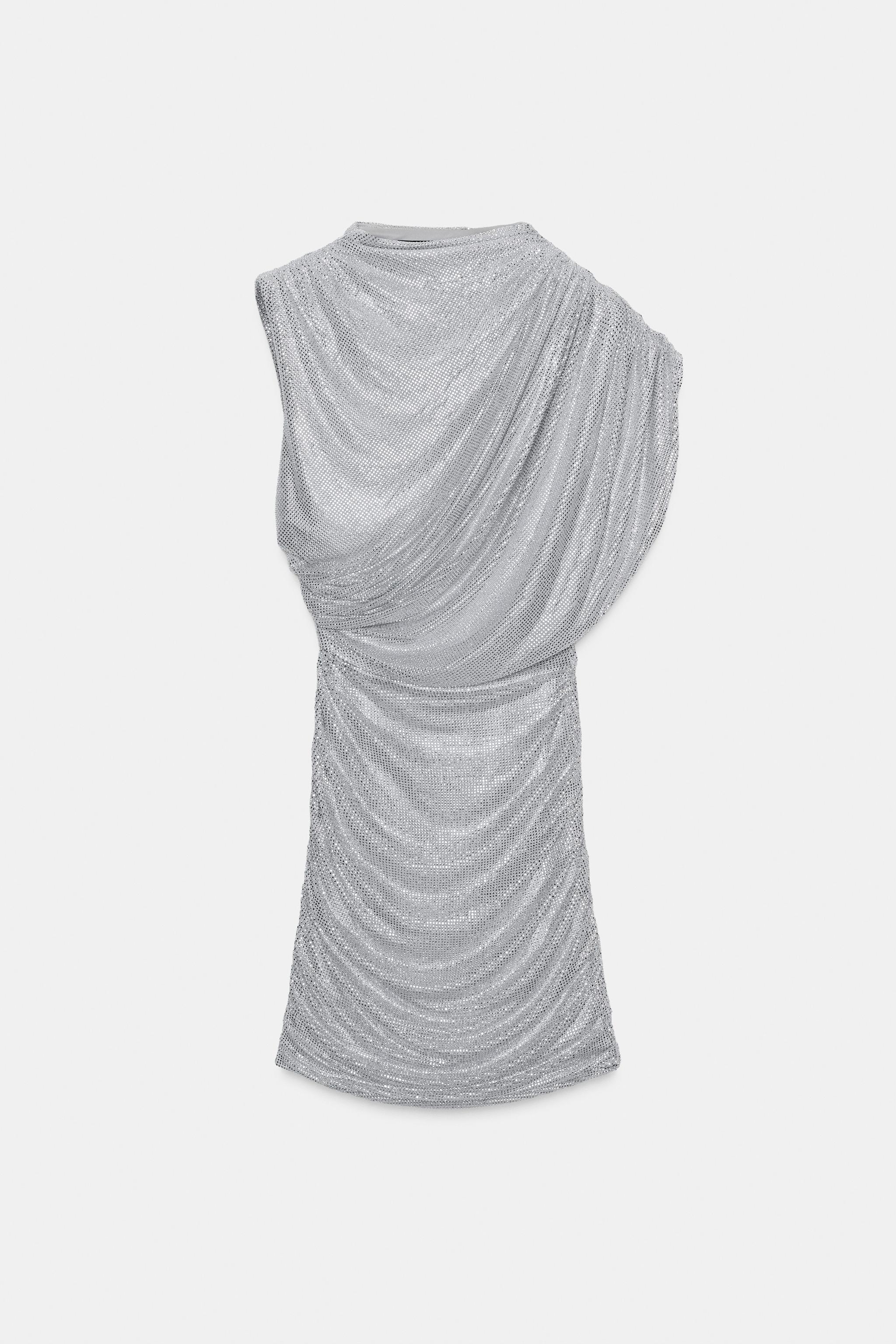 SHORT MESH DRESS WITH RHINESTONE CAPE EFFECT - Silver | ZARA Australia