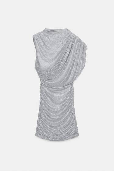 SHORT MESH DRESS WITH RHINESTONE CAPE EFFECT - Silver by Zara