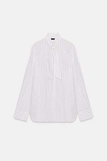 CAMISA POPELÍN RAYAS PAÑUELO - marron/blanco de Zara - Imagen 0